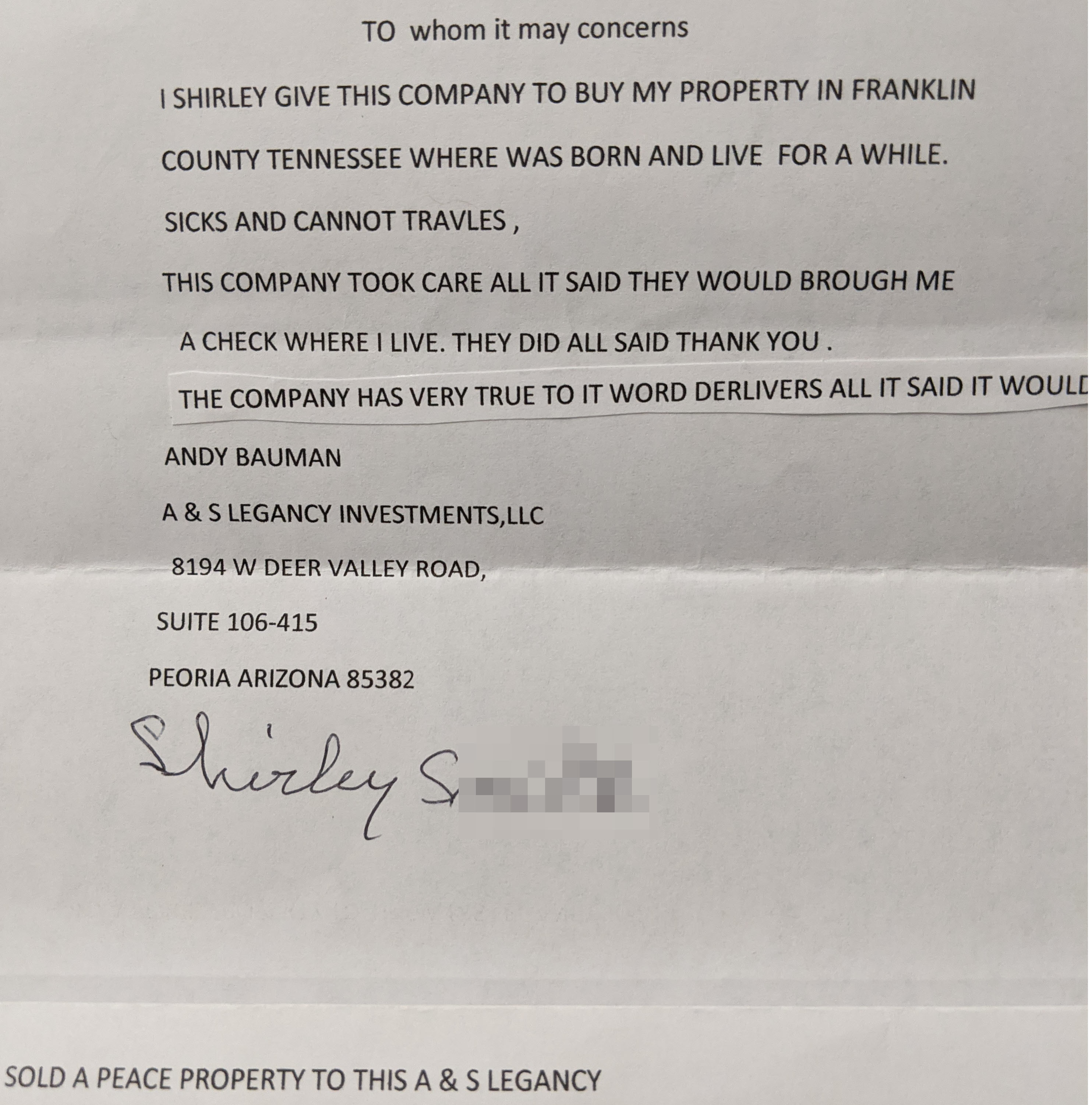 Shirely S mailed review